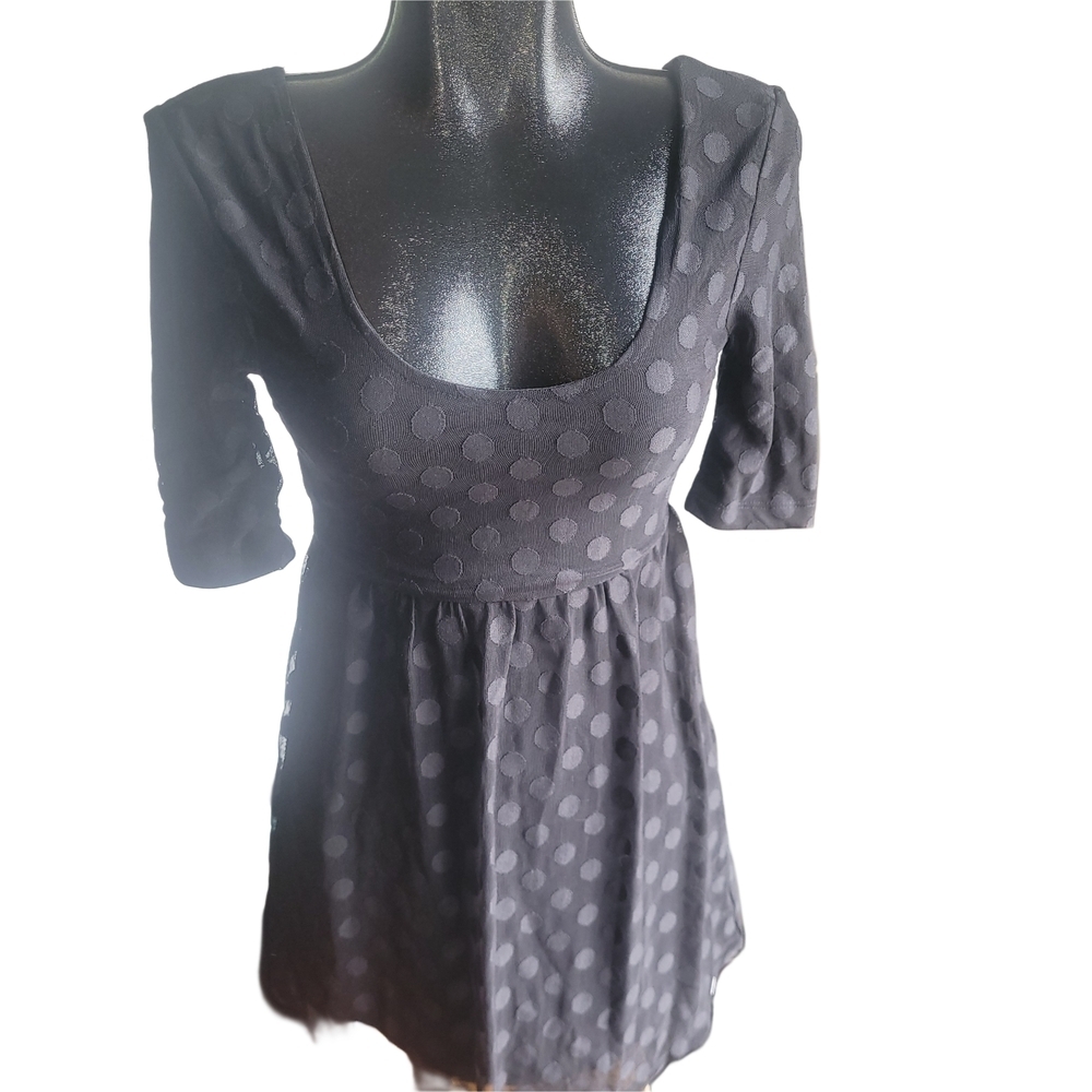 Volcom Black Mesh Polka Dot Scoop Neck Dress XS